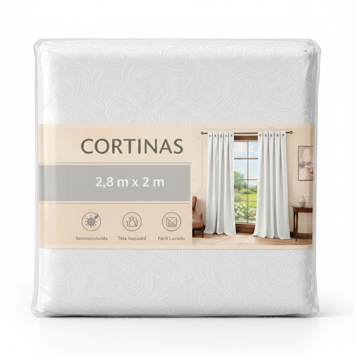 SALOMON - Cortina Jacquard de Poliéster blanco 2.8 m x 2 m – Decorativa