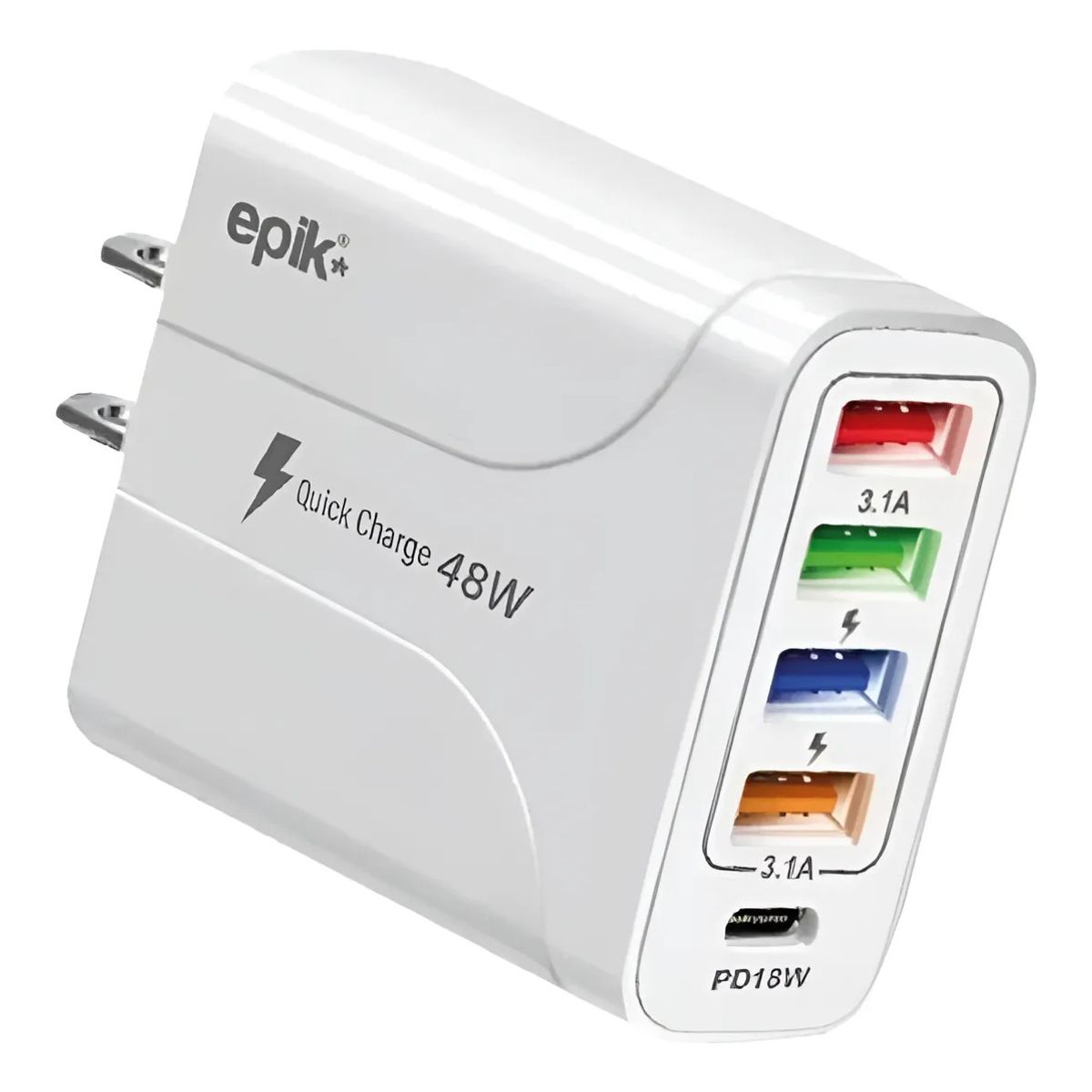 EPIK - Cargador De Pared 4 Puertos USB Con Puerto Tipo C 48 W
