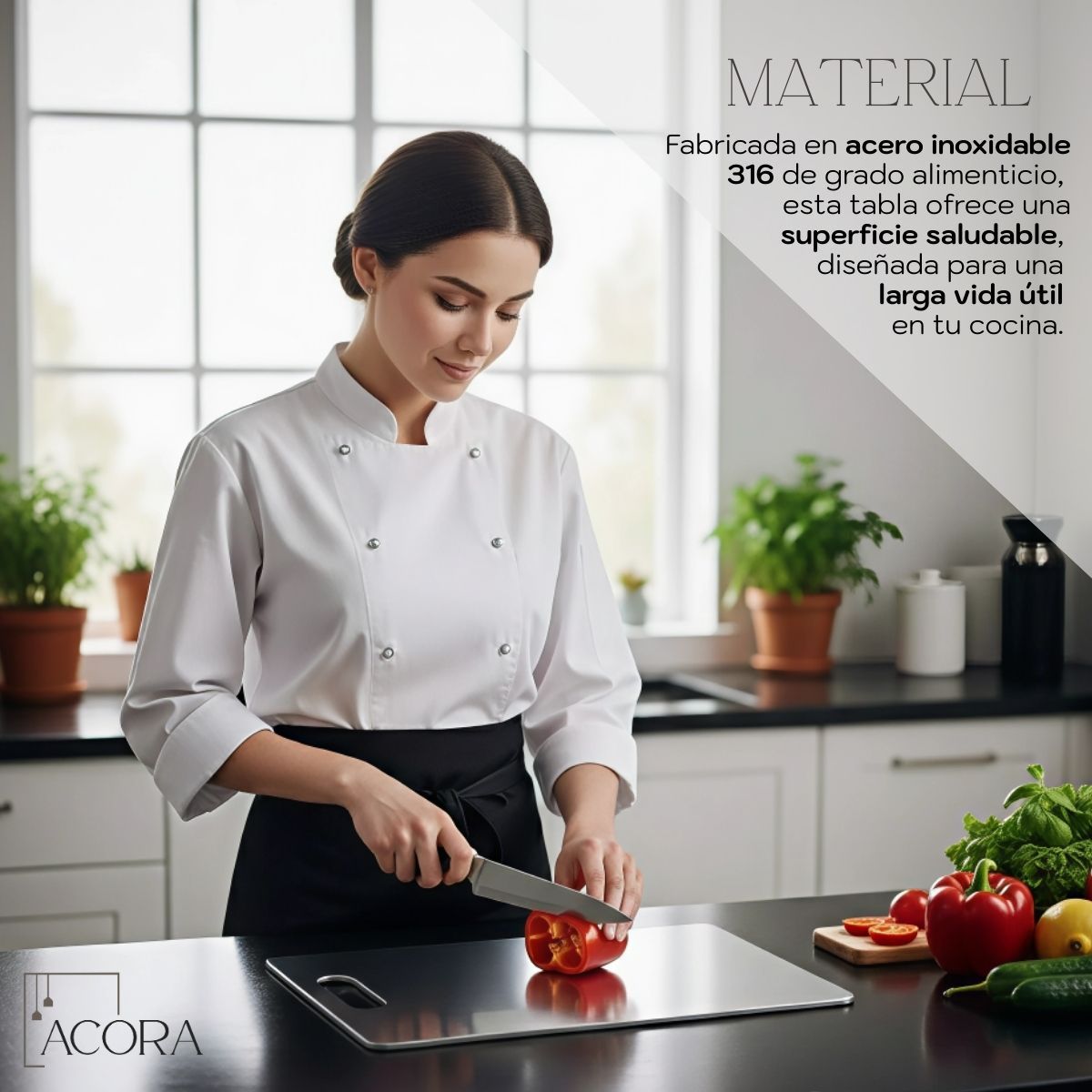 TECH - Tabla De Picar Alimentos Cocina Acero Inoxidable 29x20cm