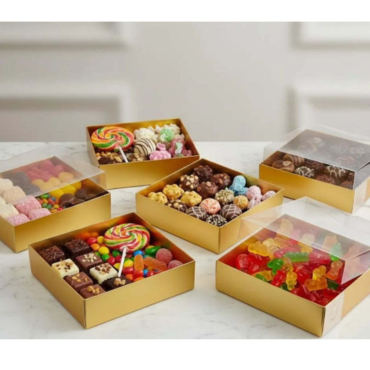 GENERICO - Caja De Regalo Dorada Con Tapa Acetato Pack X6