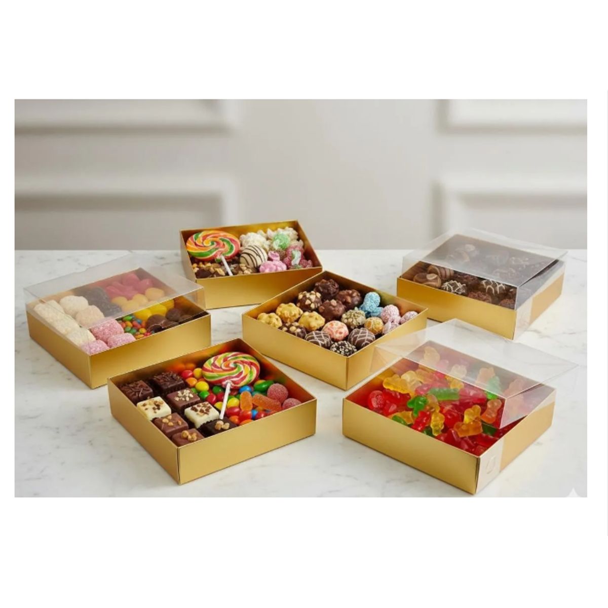 GENERICO - Caja De Regalo Dorada Con Tapa Acetato Pack X6