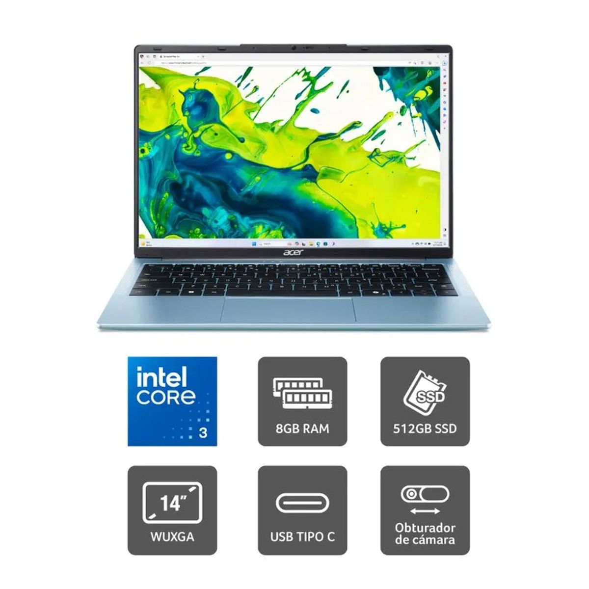 ACER - Portátil ACER Lite AL14-32P Intel i3-N355 RAM 8GB 512GB SSD 14 Pulgadas