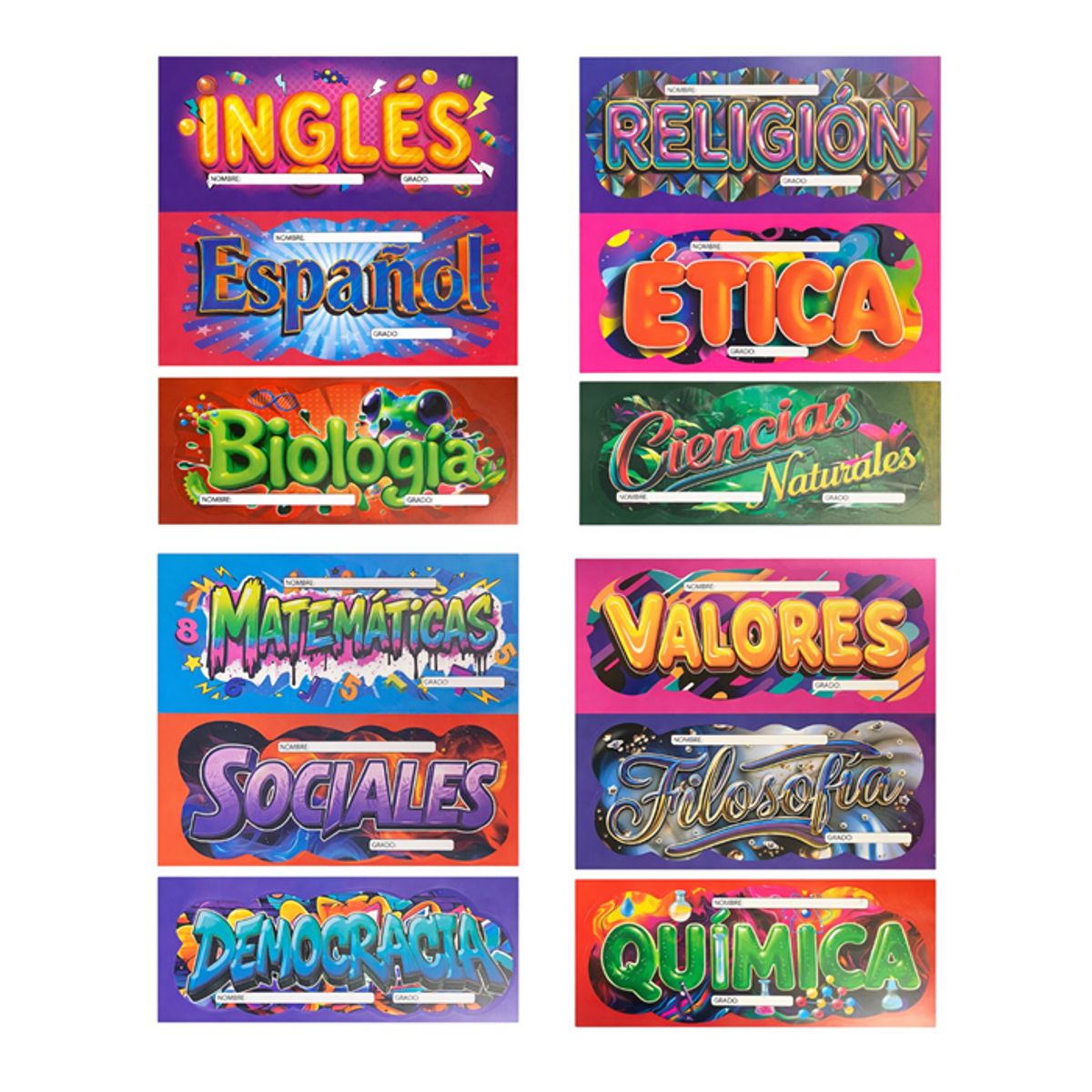 GENERICO - Stickers Materias Escolares en Español para Marcar Cuadernos