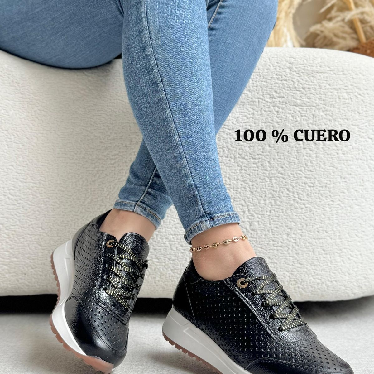 EVEGONZ - Zapatos Deportivos en Cuero Calzado de Mujer Negro Confort