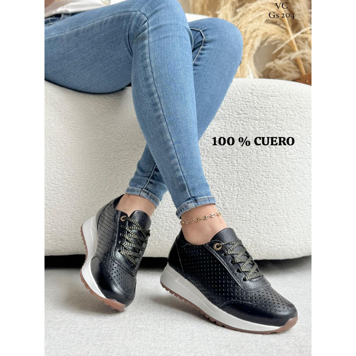 EVEGONZ - Zapatos Deportivos en Cuero Calzado de Mujer Negro Confort