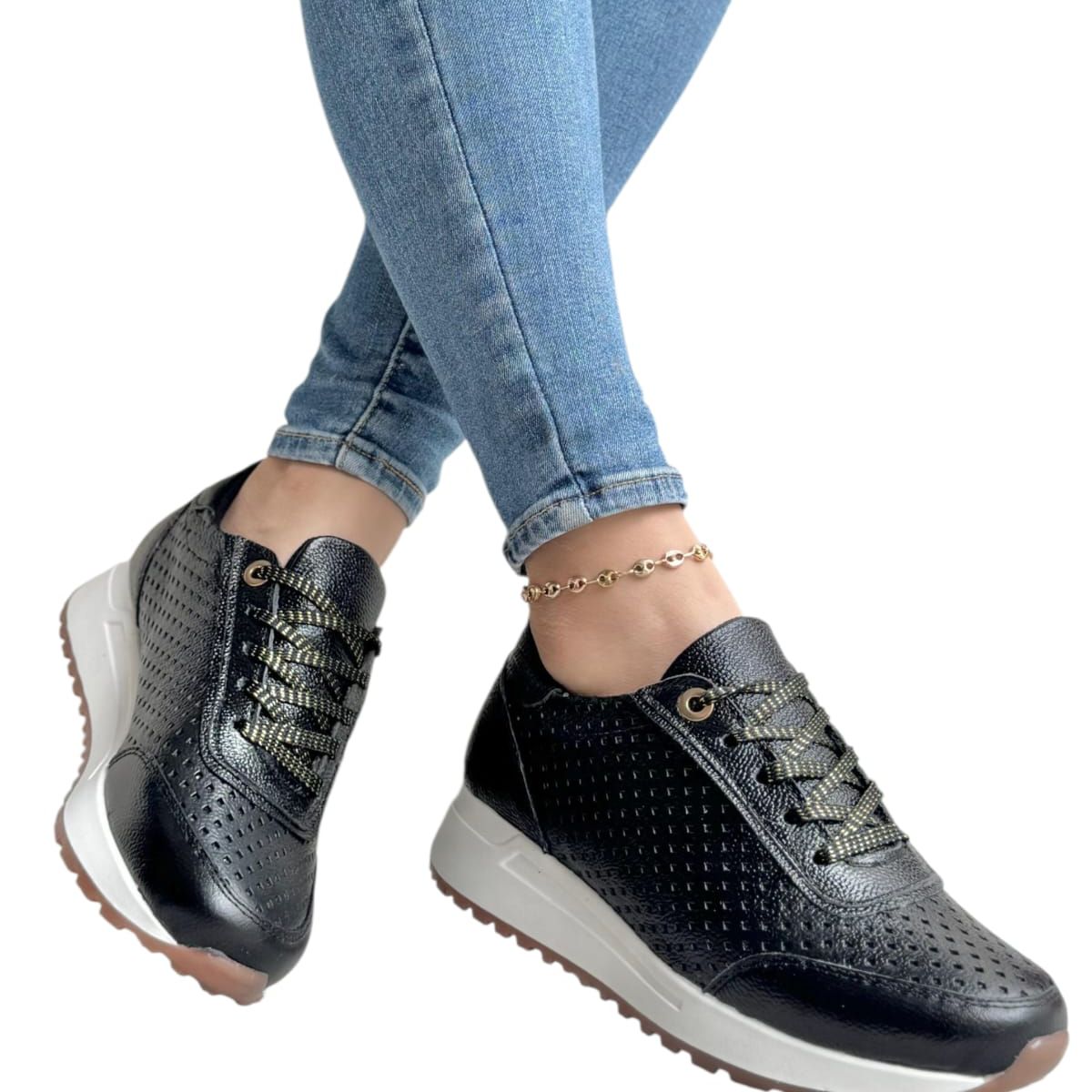 EVEGONZ - Zapatos Deportivos en Cuero Calzado de Mujer Negro Confort