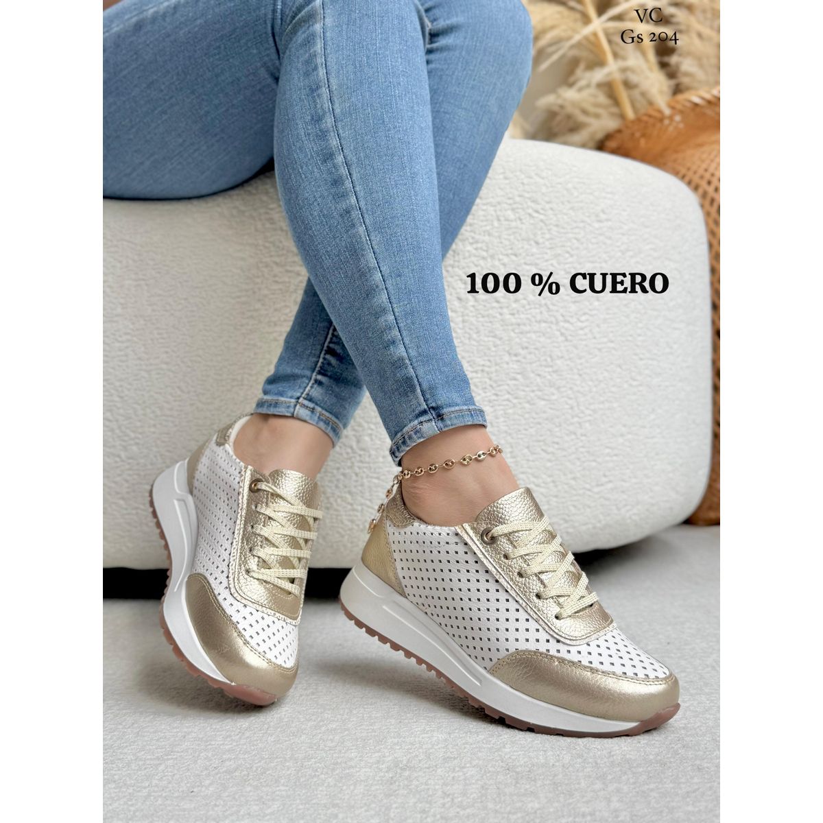 EVEGONZ - Zapatos Blancos en Cuero Calzado de Mujer Comodos Tenis de Cordones