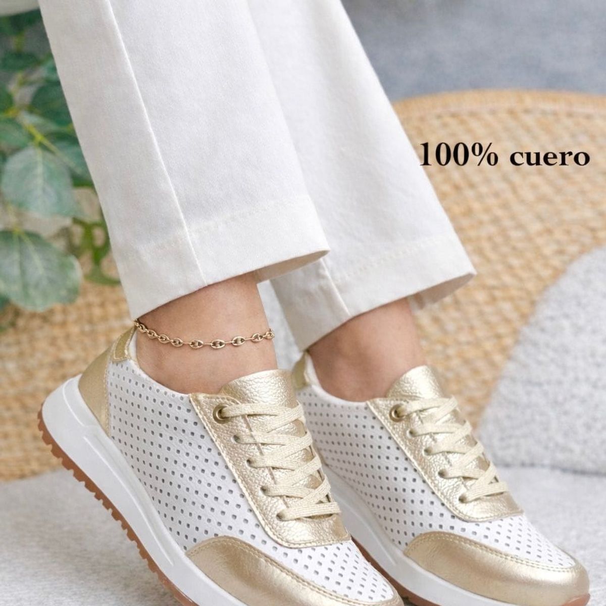 EVEGONZ - Zapatos Blancos en Cuero Calzado de Mujer Comodos Tenis de Cordones
