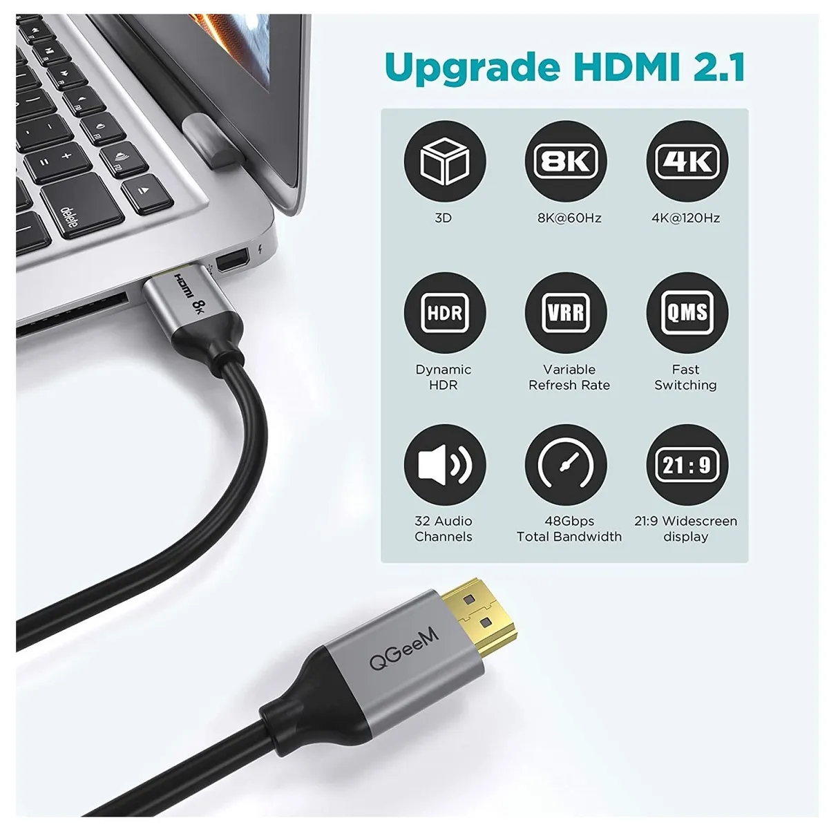 QGEEM - Cable HDMI 8K Versión 2.1 Alta Velocidad Ultra HD 48 Gbps Audio 1.8m