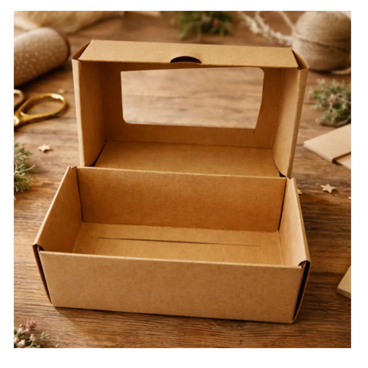 GENERICO - Caja Regalo Kraft Con Ventana Transparente Pack X6