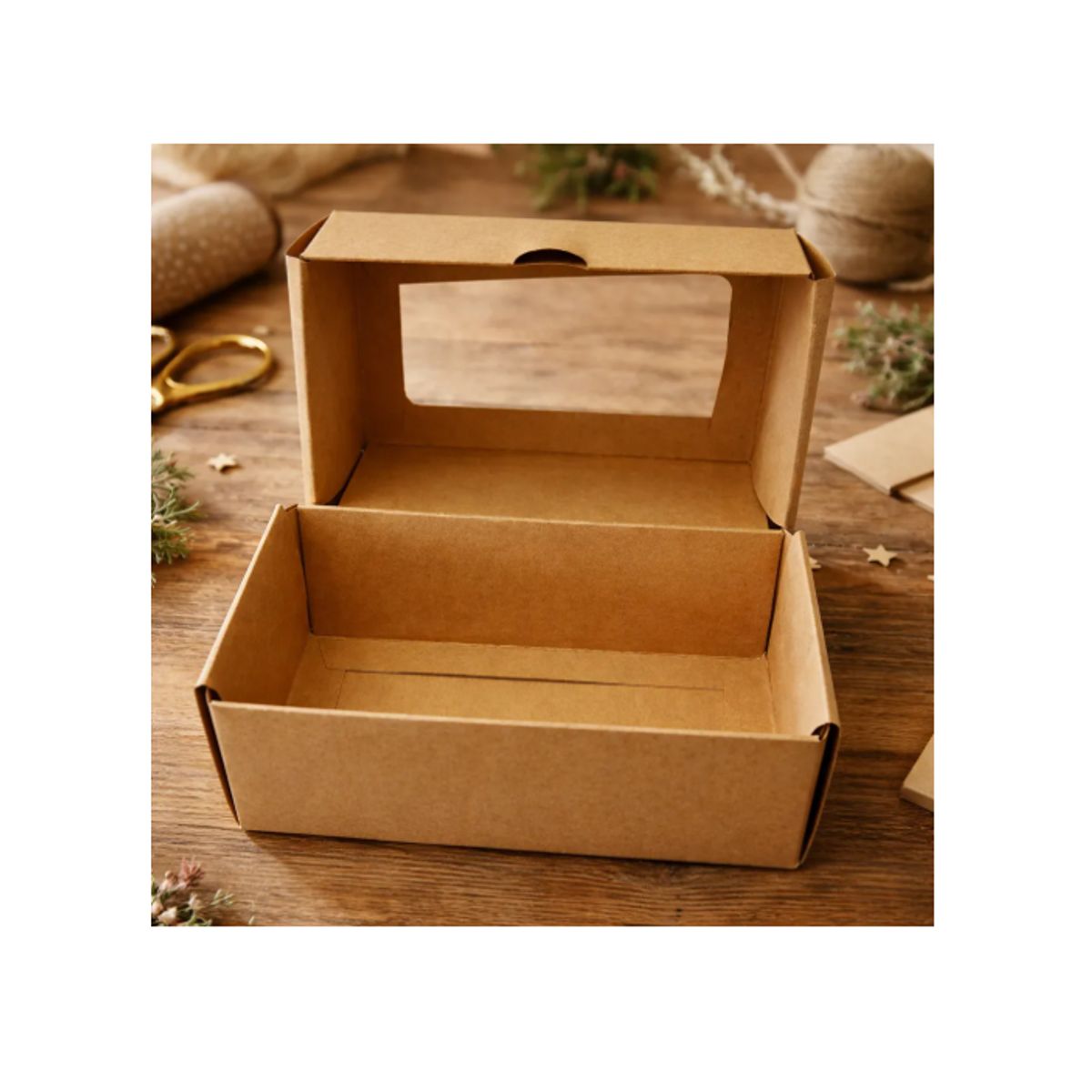 GENERICO - Caja Regalo Kraft Con Ventana Transparente Pack X6