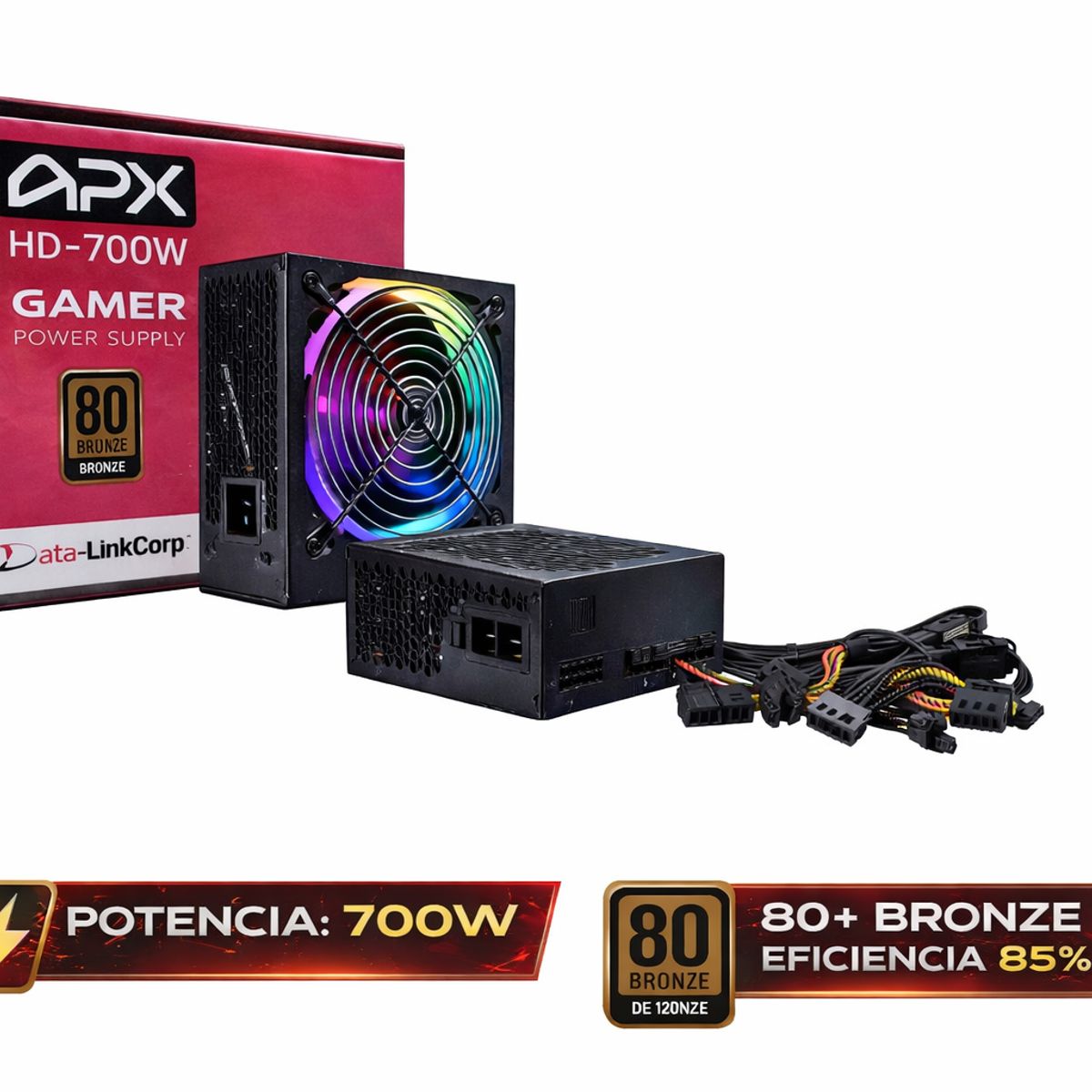 GENERICO - Fuente de Poder Gamer APX HD-700W 700W Reales 80 Plus Bronze RGB