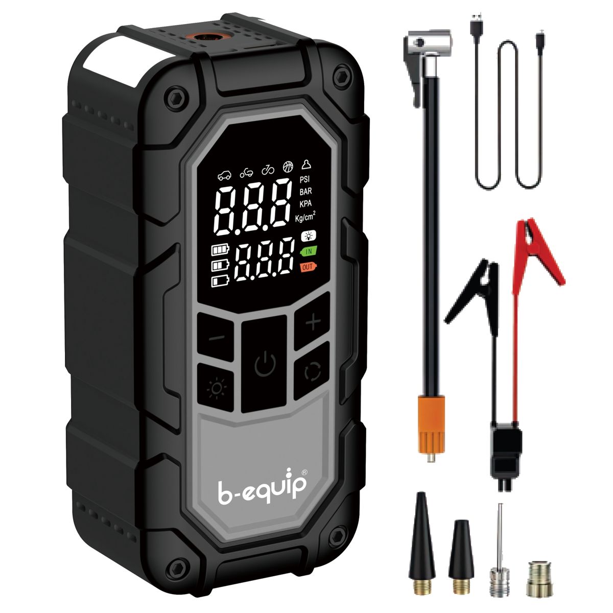 B EQUIP - Compresor Aire Portatil Con Iniciador Bateria 2 En 1 Carro