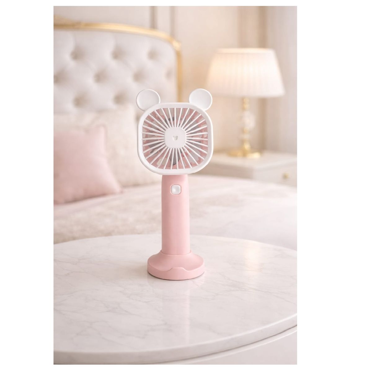 GENERICO - Mini Ventilador Recargable Portátil 3 Velocidades con Base y Cable USB Rosado