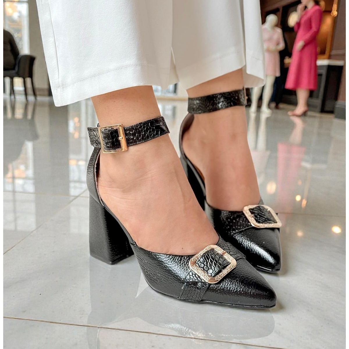 EVEGONZ - Tacones altura 7 1/2 para Mujer Negro Sandalia Comodas Tacon Cuadrado