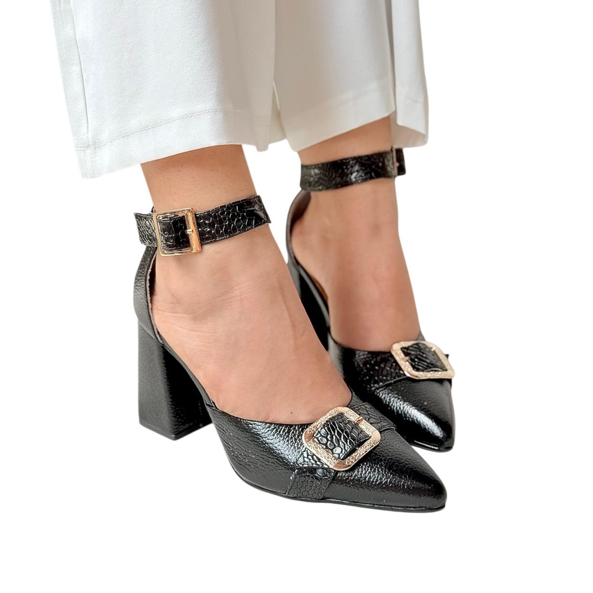 EVEGONZ - Tacones altura 7 1/2 para Mujer Negro Sandalia Comodas Tacon Cuadrado