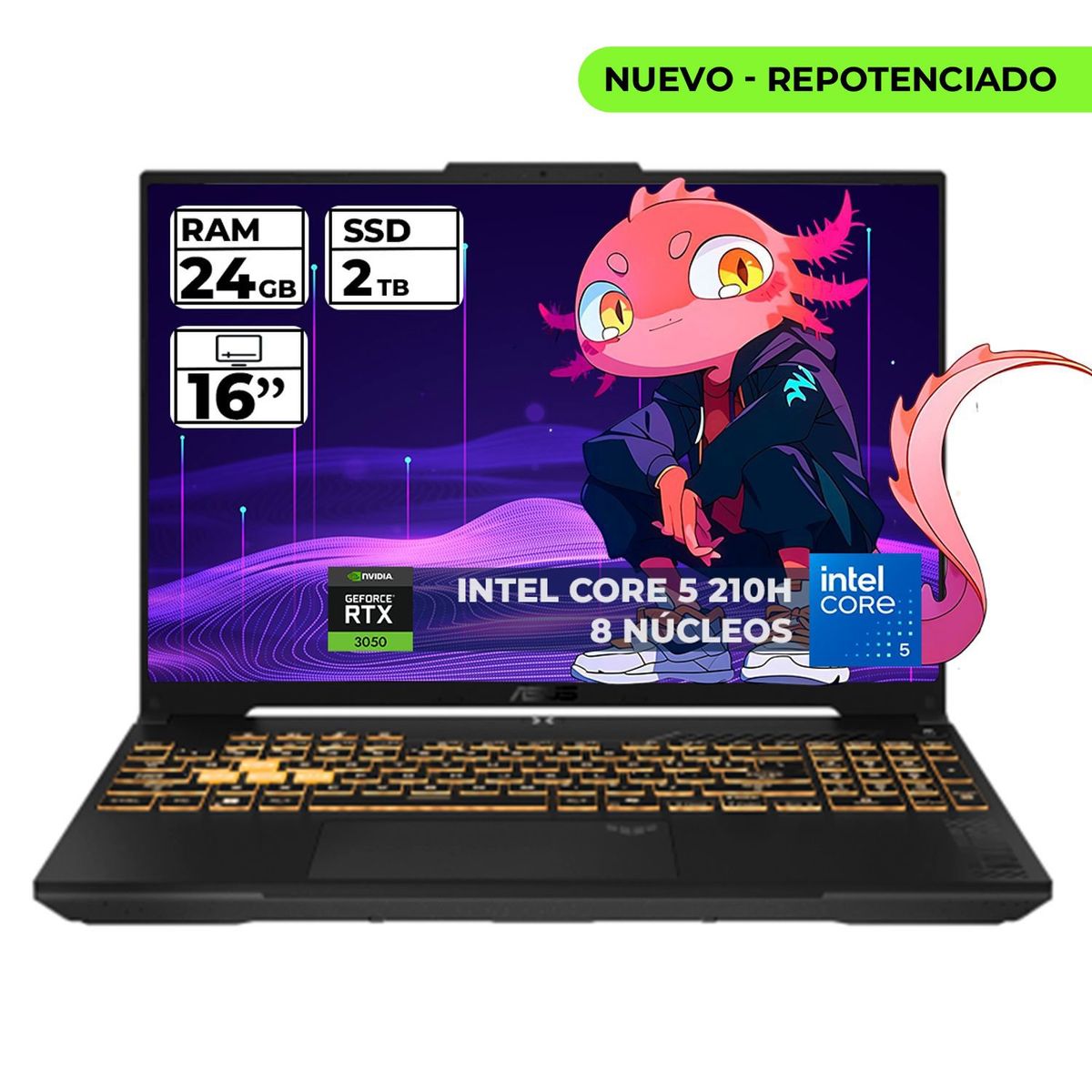 ASUS - PORTATIL GAMER ASUS TUF INTEL CORE I5 210-H RTX 3050 24GB RAM 2TB SSD FHD 144HZ
