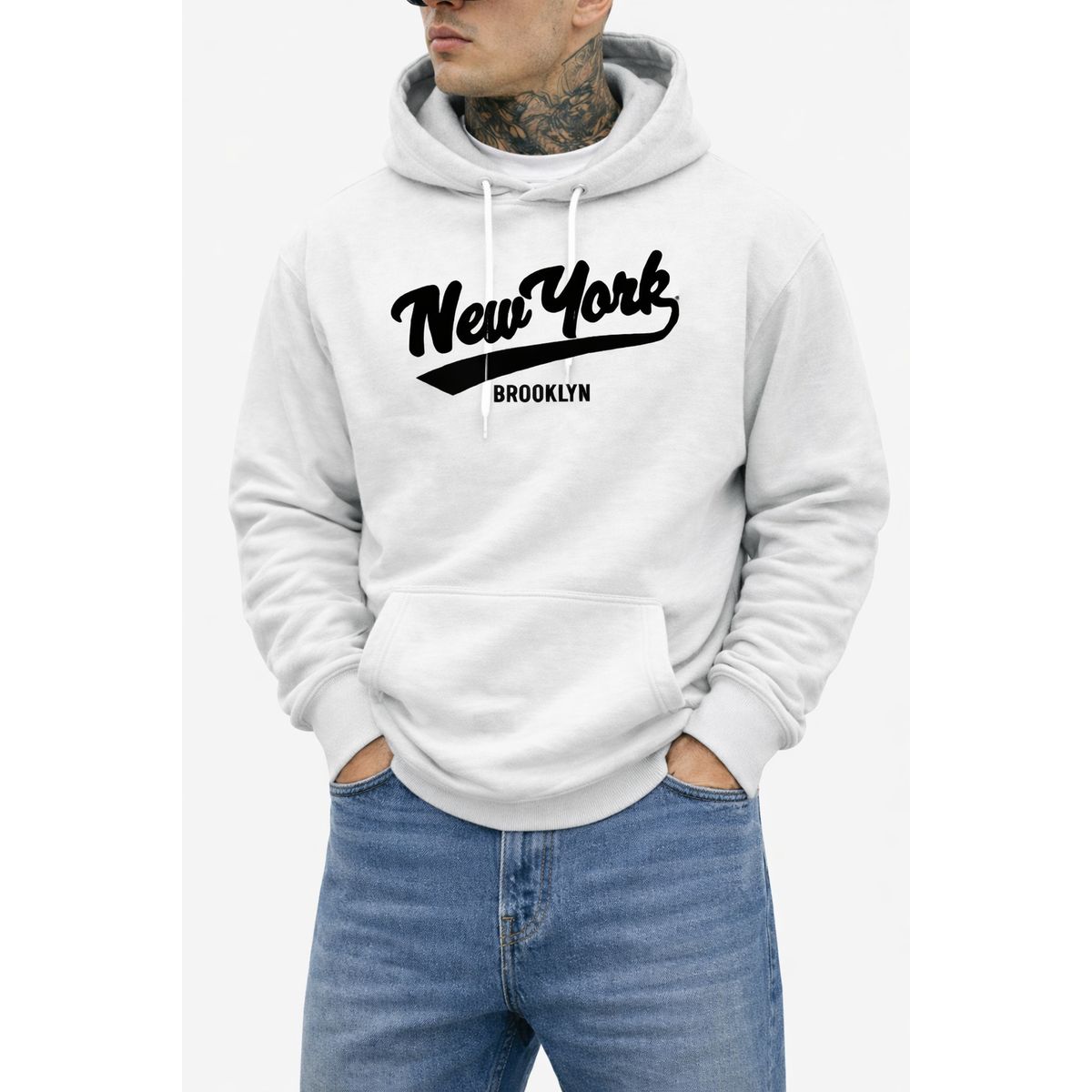 URBAN PLUS - buzo tipo hoodie sudadera estampado blanco new york hombre y mujer