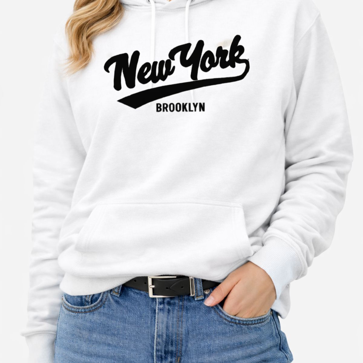 URBAN PLUS - buzo tipo hoodie sudadera estampado blanco new york hombre y mujer