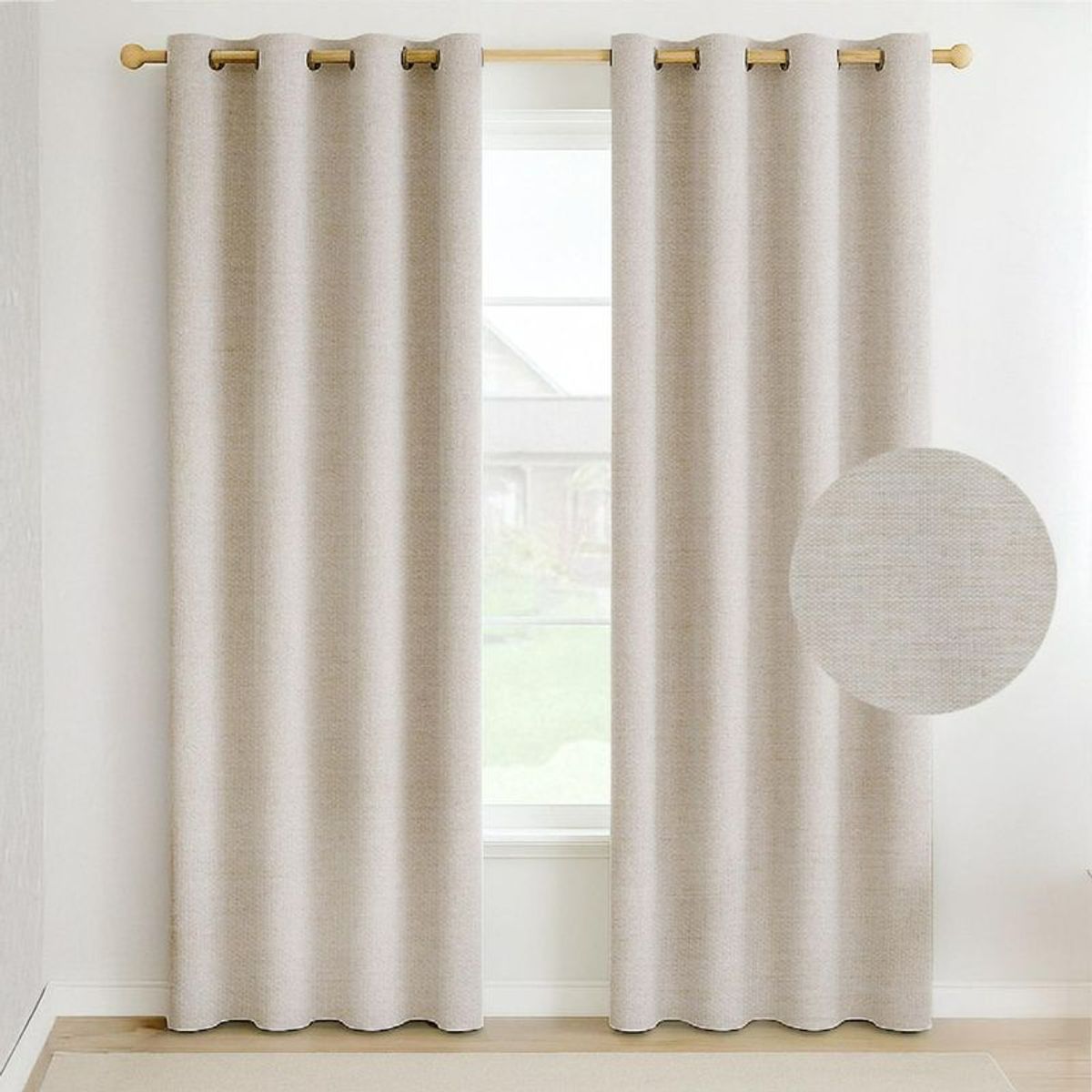 HOMMI - Cortina Blackout 100% Antiluz 2 Paños 280x220 cm Textura Lino Beige