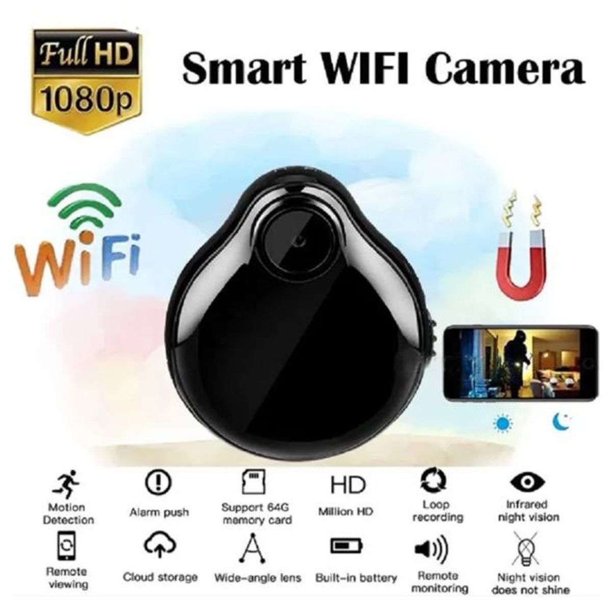 GENERICO - Mini Camara HD de seguridad Wifi forma de gota