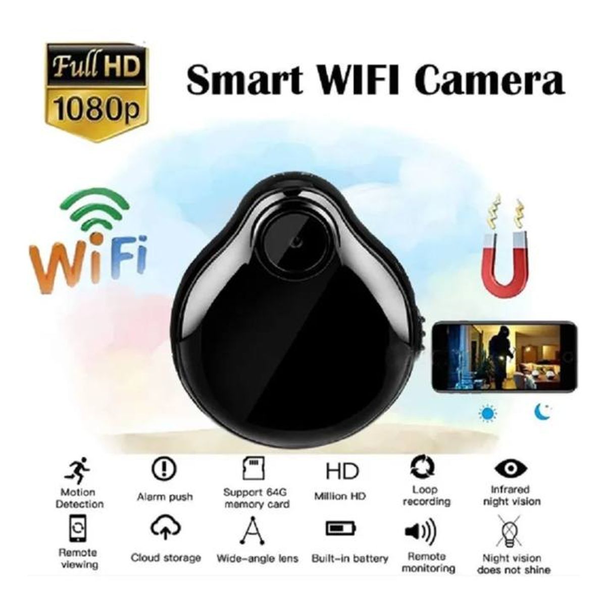 GENERICO - Mini Camara HD de seguridad Wifi forma de gota