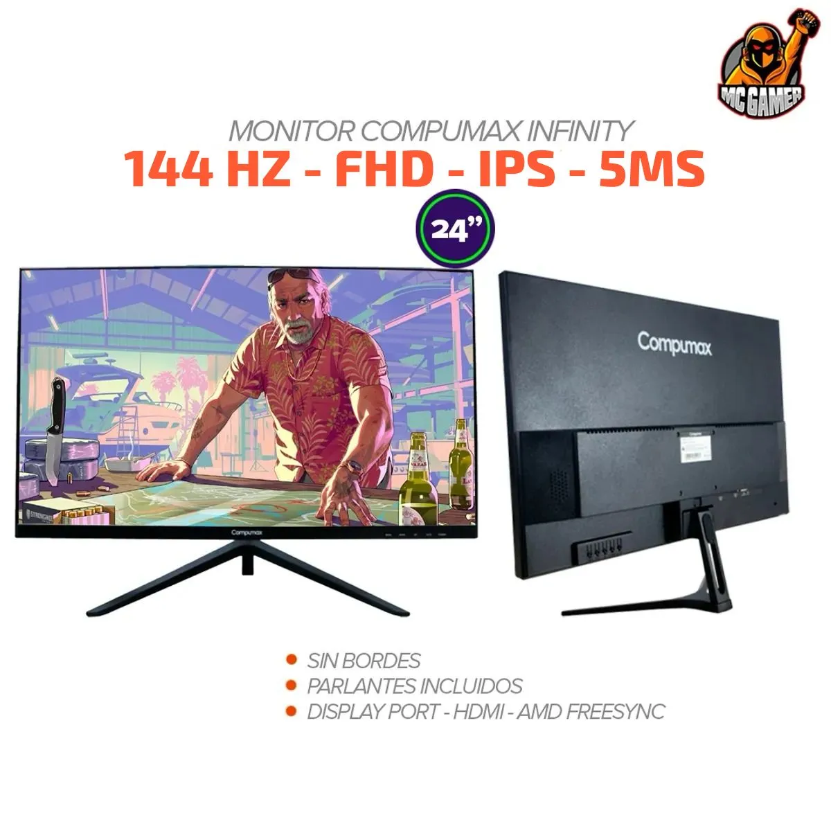 COMPUMAX - MONITOR GAMER COMPUMAX INFINITY 24  144HZ  FHD  IPS  PARLANTES INCLUIDOS
