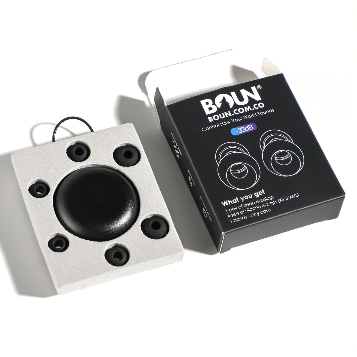 BOUN - Tapa Oidos Dormir Tapones Auditivos Antiruido 23dB Tallas Viajes Musicos Negro