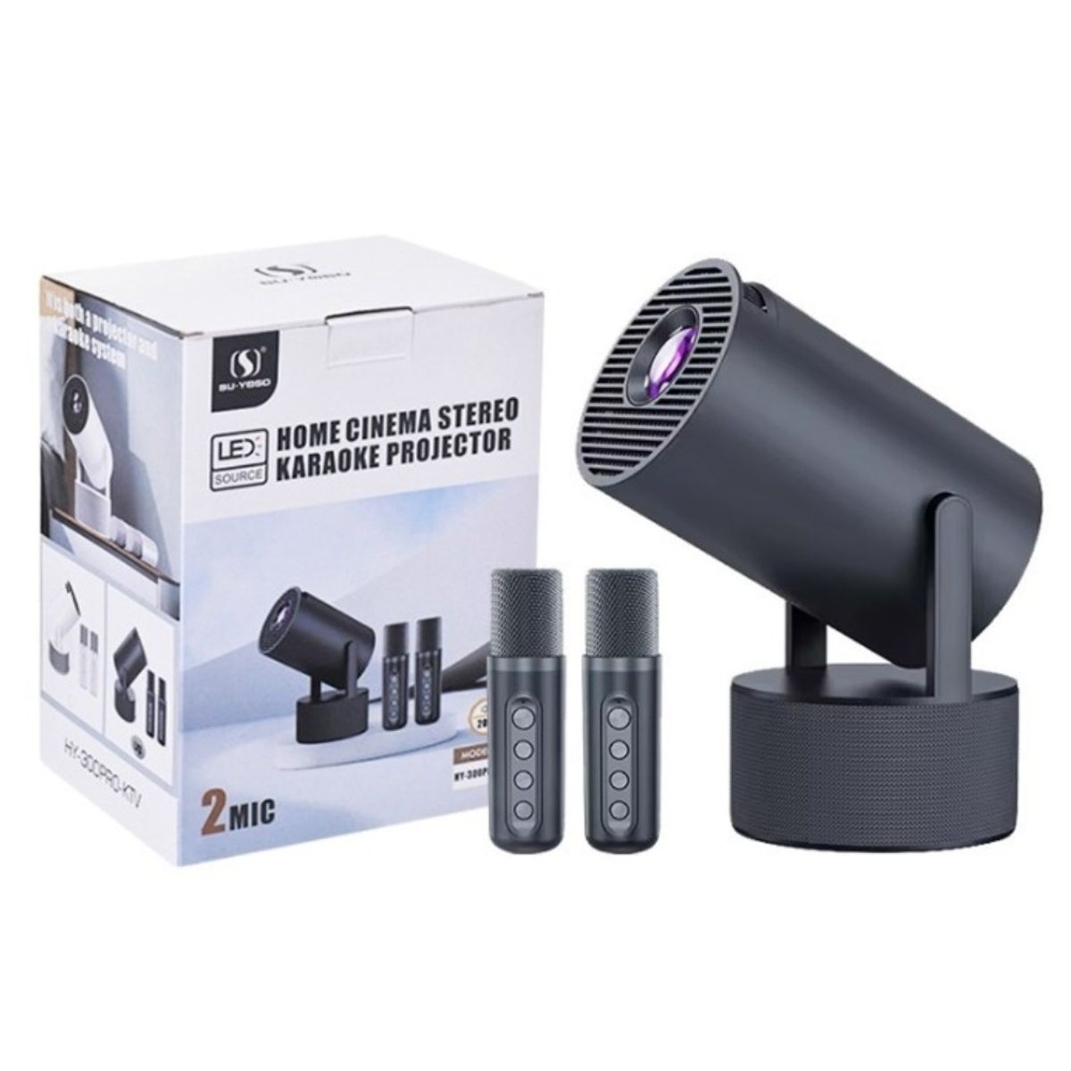 GENERICO - Proyector HY300 Pro Android Karaoke WiFi 130” con Micrófonos Inalámbricos