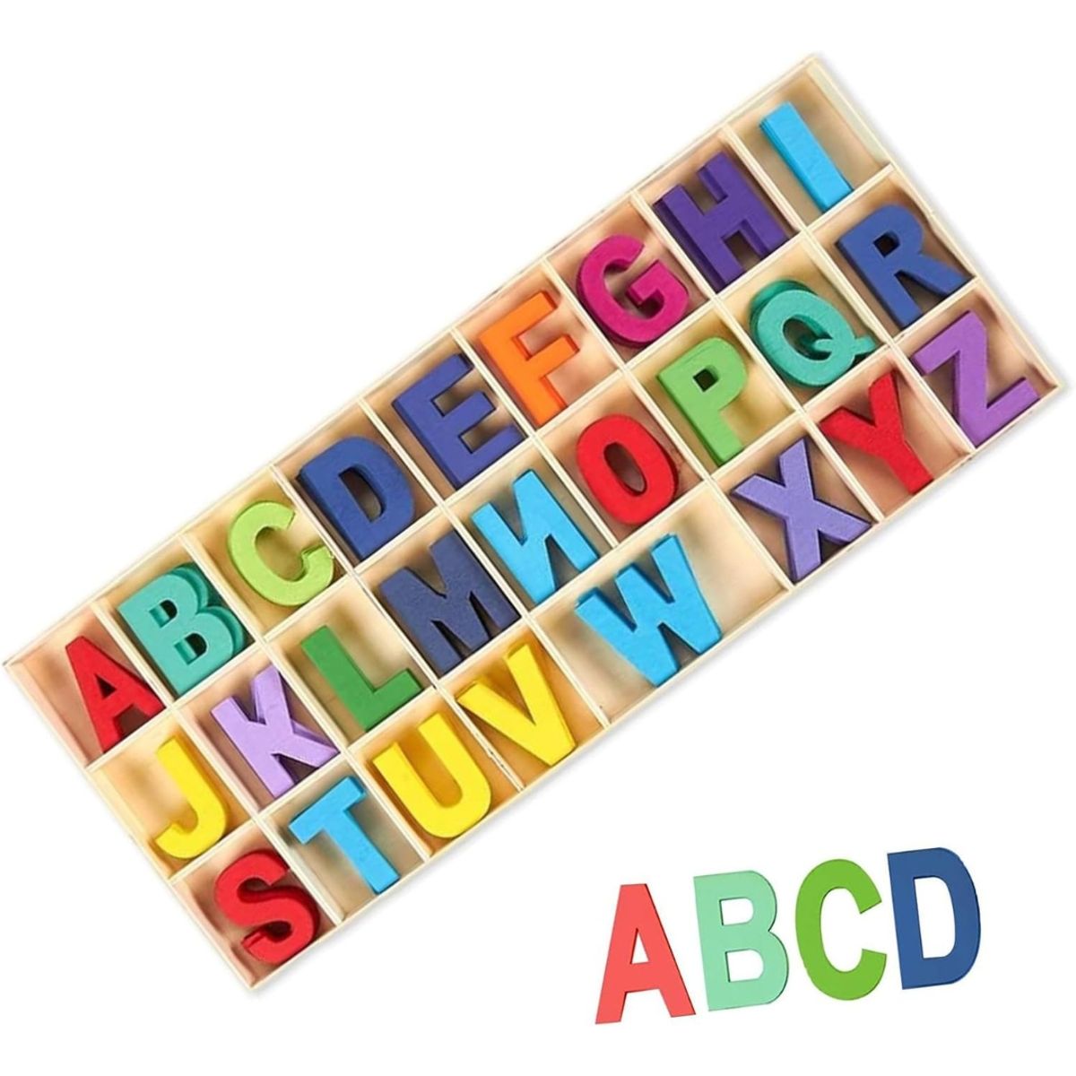 GENERICO - 130 Letras De Madera Mayúsculas Con Bandeja Abecedario Colorido Para Manualidades 5 De Cada Letra