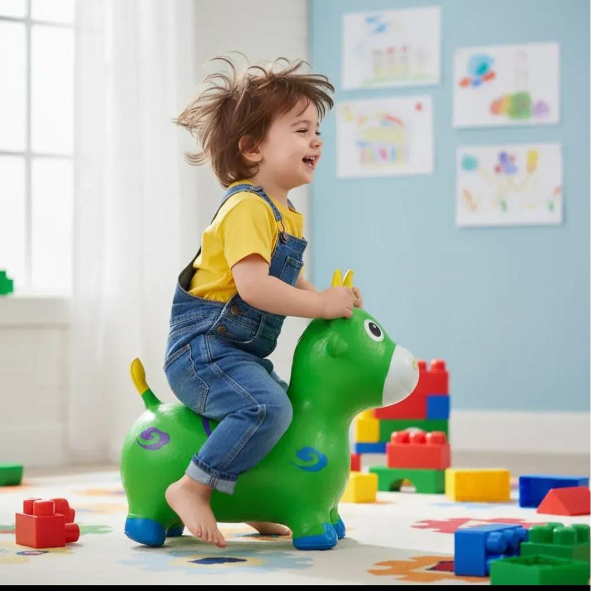 INFANTILES CAJUROMIX - Saltarín Inflable Montable Multicolor Para Niños Burrito Verde