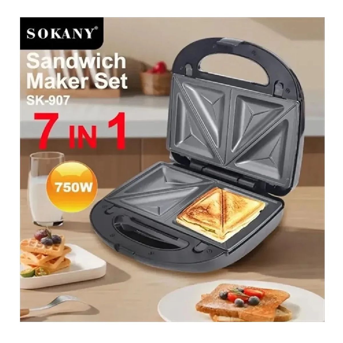 GENERICO - Sokany 7 en 1 Maquina Multifuncional para Sandwich Waffle y Grill 3