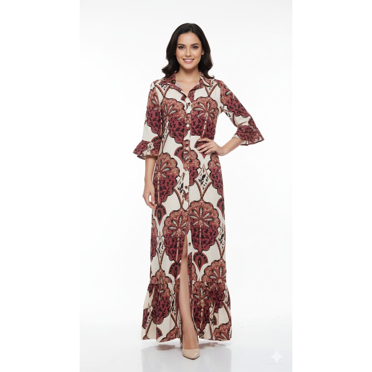 BOCARED - COSTEÑA VESTIDO PARA DAMA EN COLOR VINOTINTO ESTAMPADO