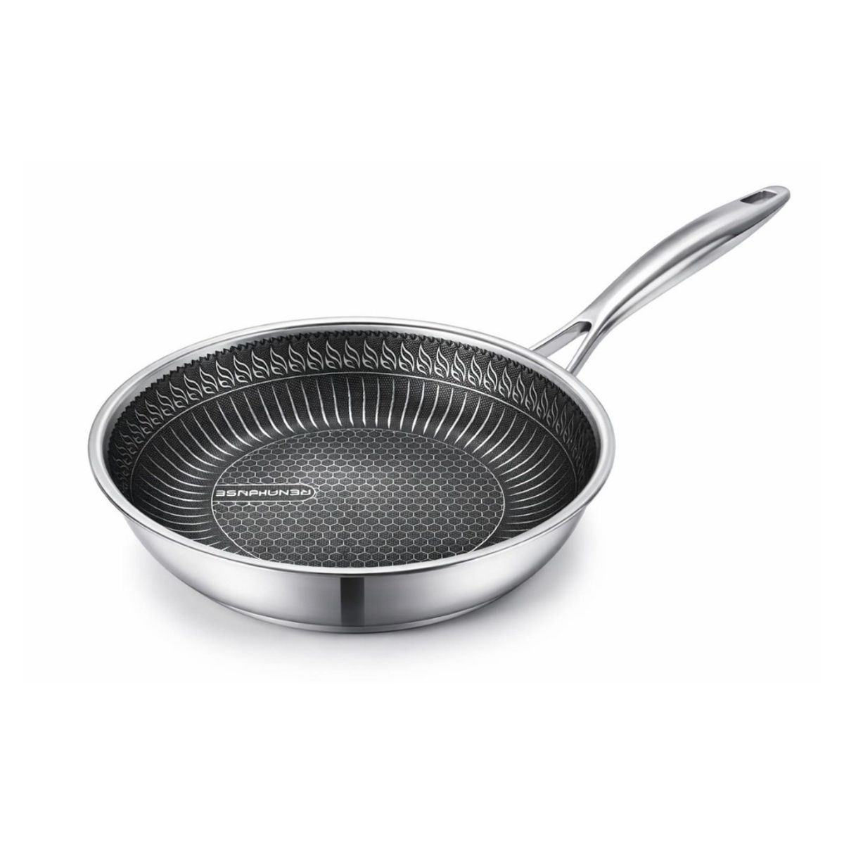 RENAHOUSE - Sartén Antiadherente Acero Inoxidable Con Tapa Vidrio 24 cm