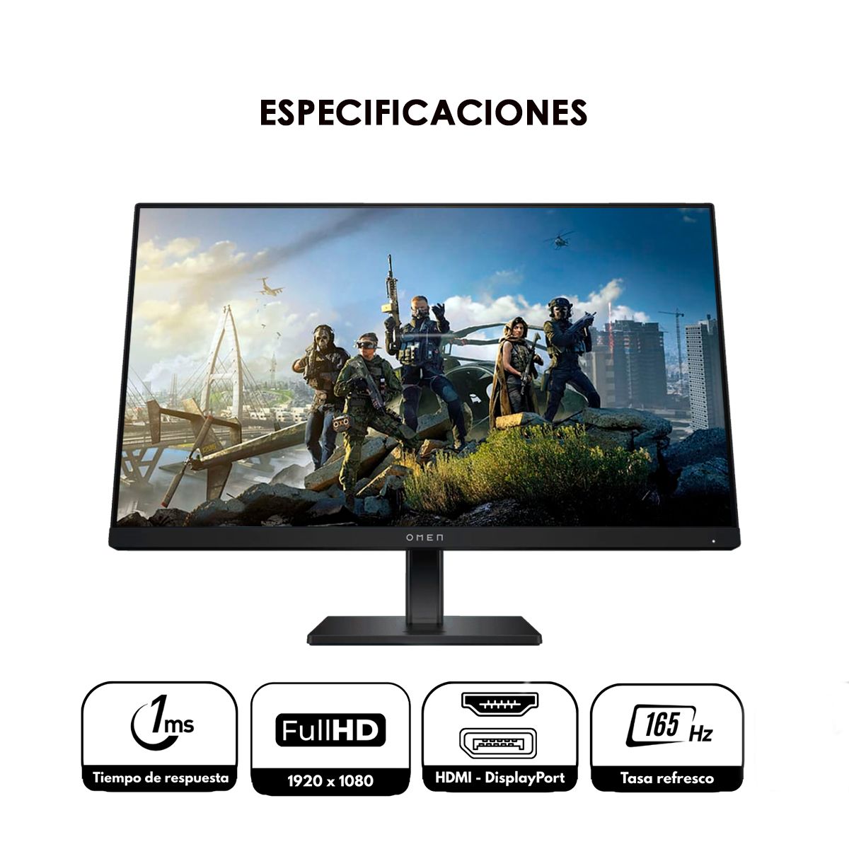 HP - Monitor Ajustable HP Omen FHD Gaming de 27 165Hz, 1ms