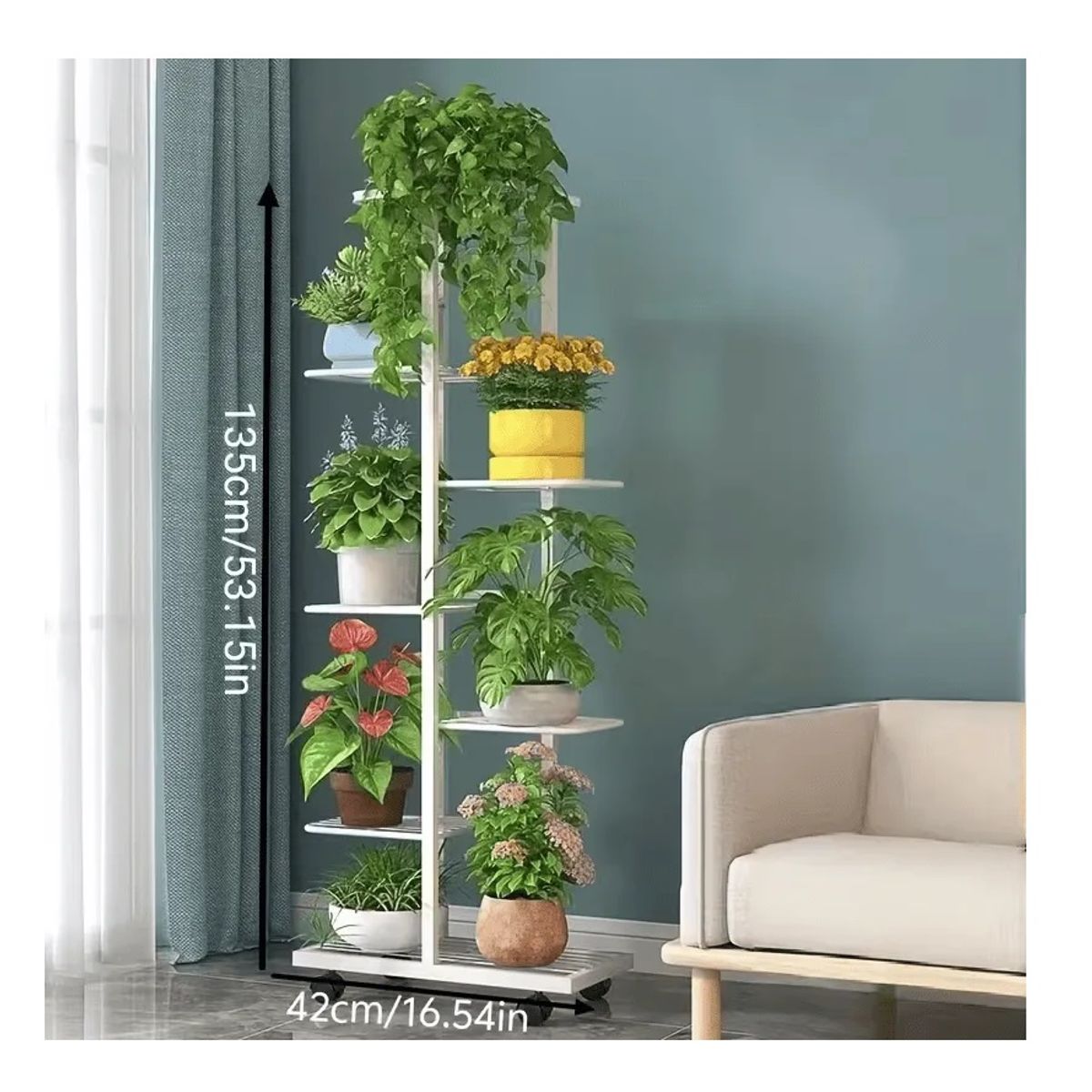 OEM - Soporte De Metal Para Plantas De 7 Niveles Y 8 Macetas Negro Lisa