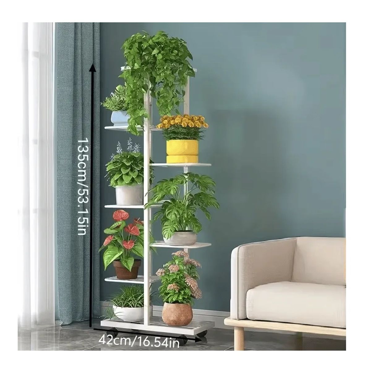 OEM - Soporte De Metal Para Plantas De 7 Niveles Y 8 Macetas Negro Lisa