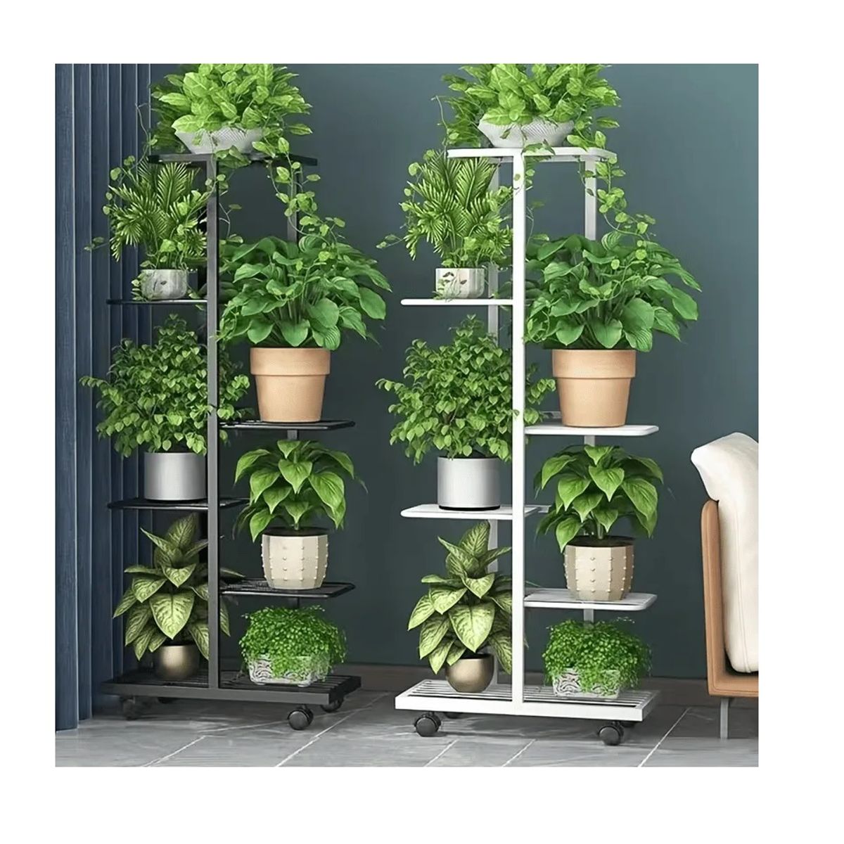 OEM - Soporte De Metal Para Plantas De 7 Niveles Y 8 Macetas Negro Lisa