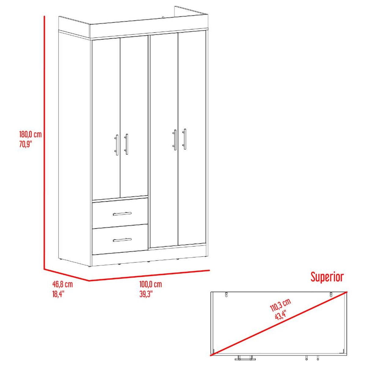 RTA DESIGN - Closet Houston Cartagena y Wengue  Con cuatro puertas batientes y dos cajones_.