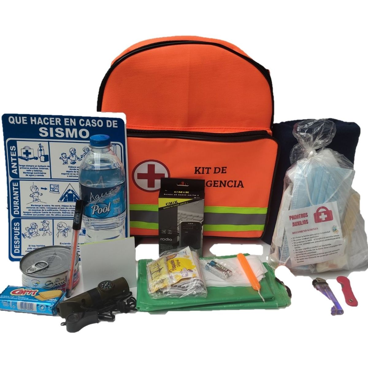 GENERICO - Kit de Emergencia Supervivencia 72 Horas -  (Sismos/Desastres) - Mochila Térmica + Radio