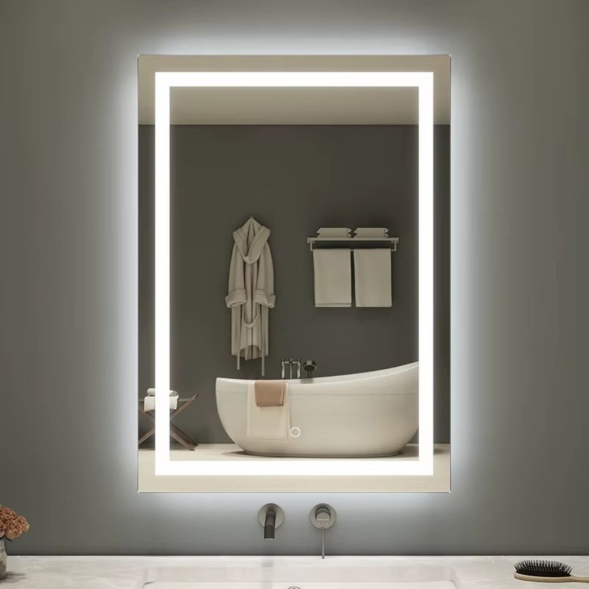 GENERICO - Espejo LED rectangular moderno con control táctil y 3 tonos de luz Flaray