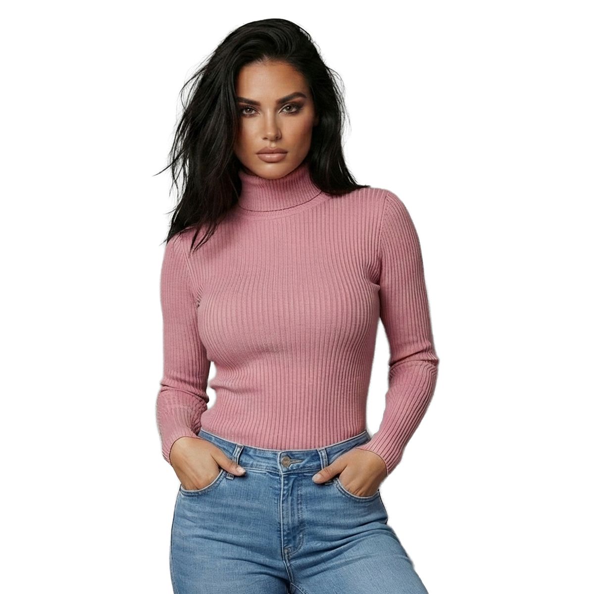 SYK - Buzo Cuello Tortuga Para Mujer Rosado
