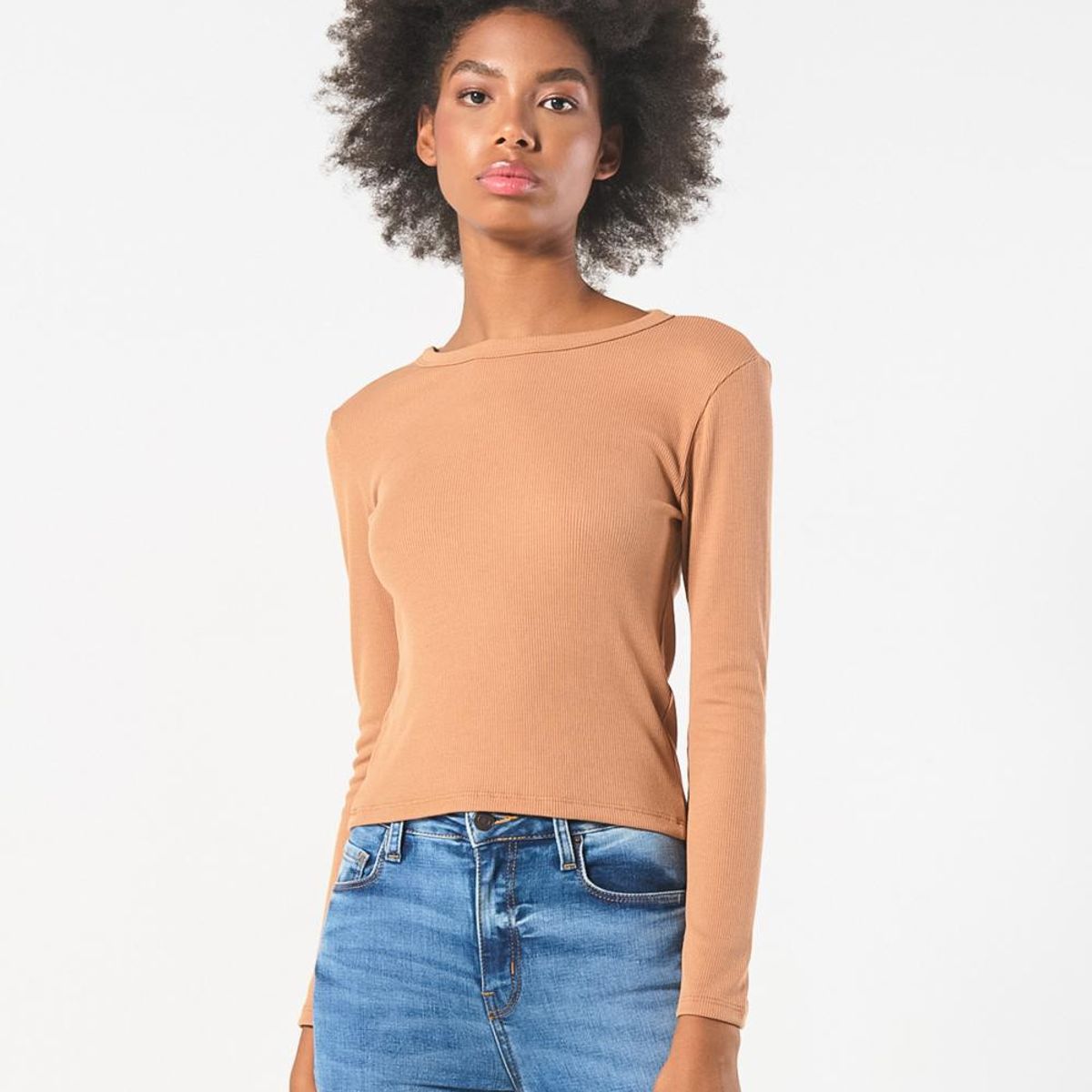 KOAJ - KOAJ Camiseta ajustada unicolor en rib con manga larga Mujer