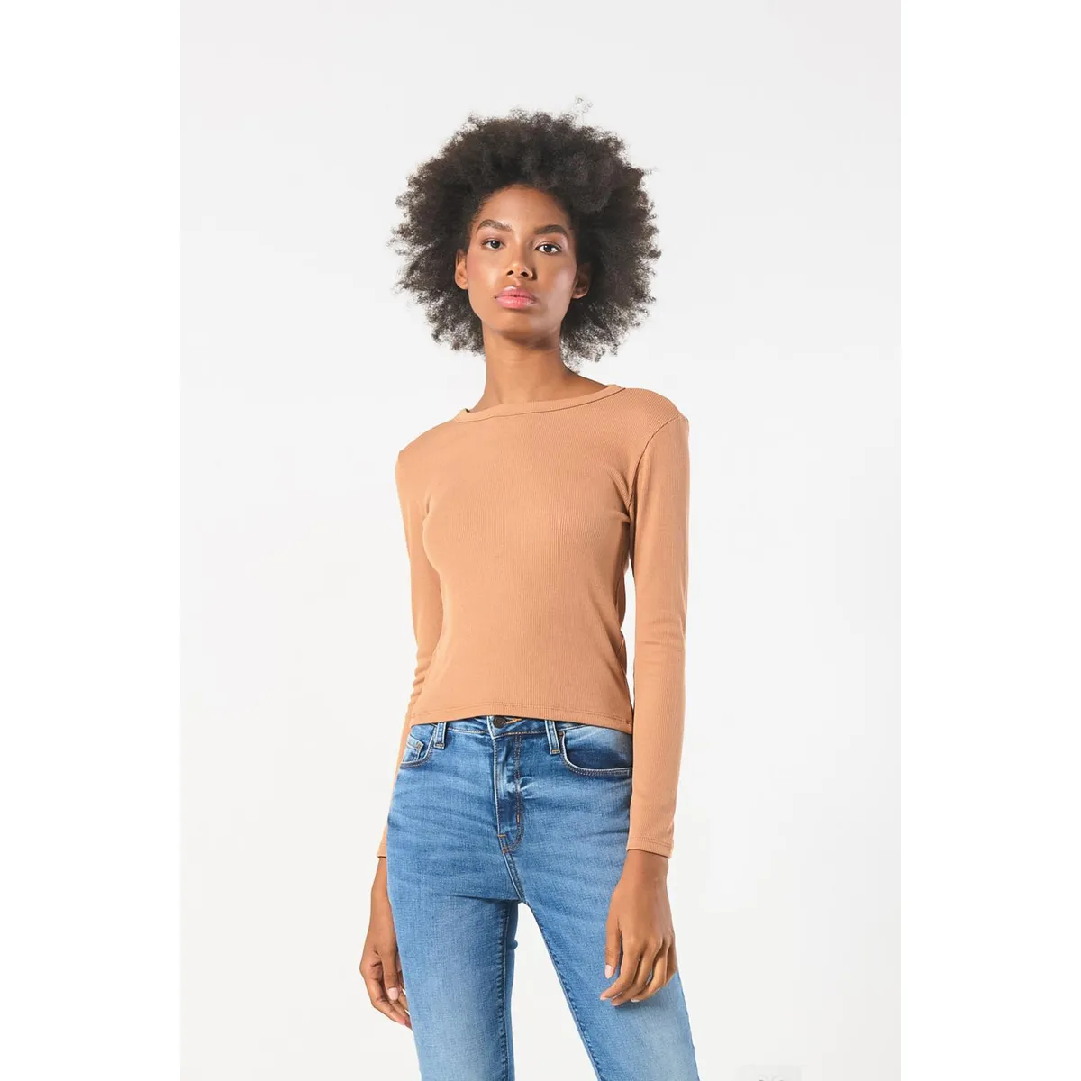 KOAJ - KOAJ Camiseta ajustada unicolor en rib con manga larga Mujer