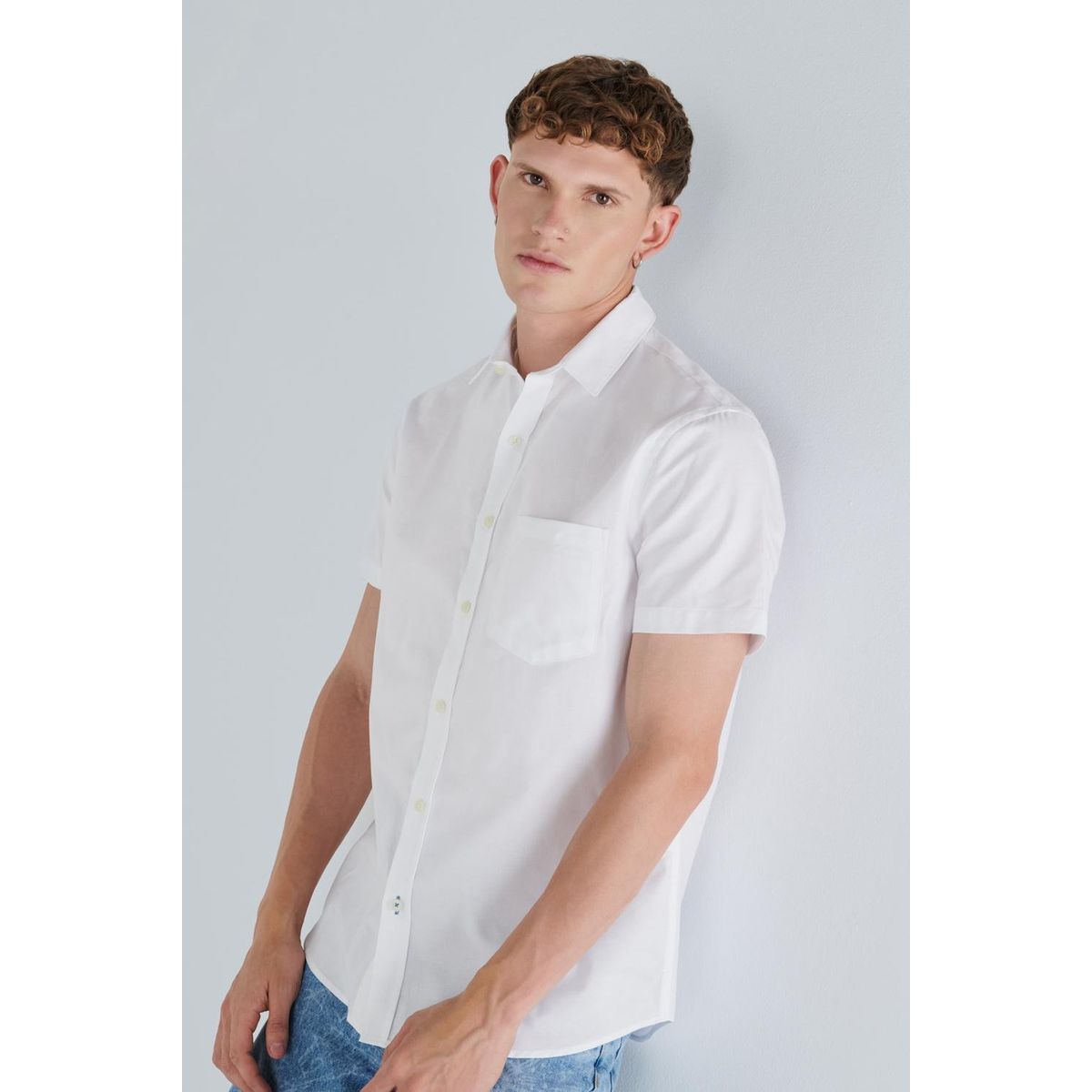 KOAJ - KOAJ Camisa blanca con manga corta y cuello sport collar Hombre