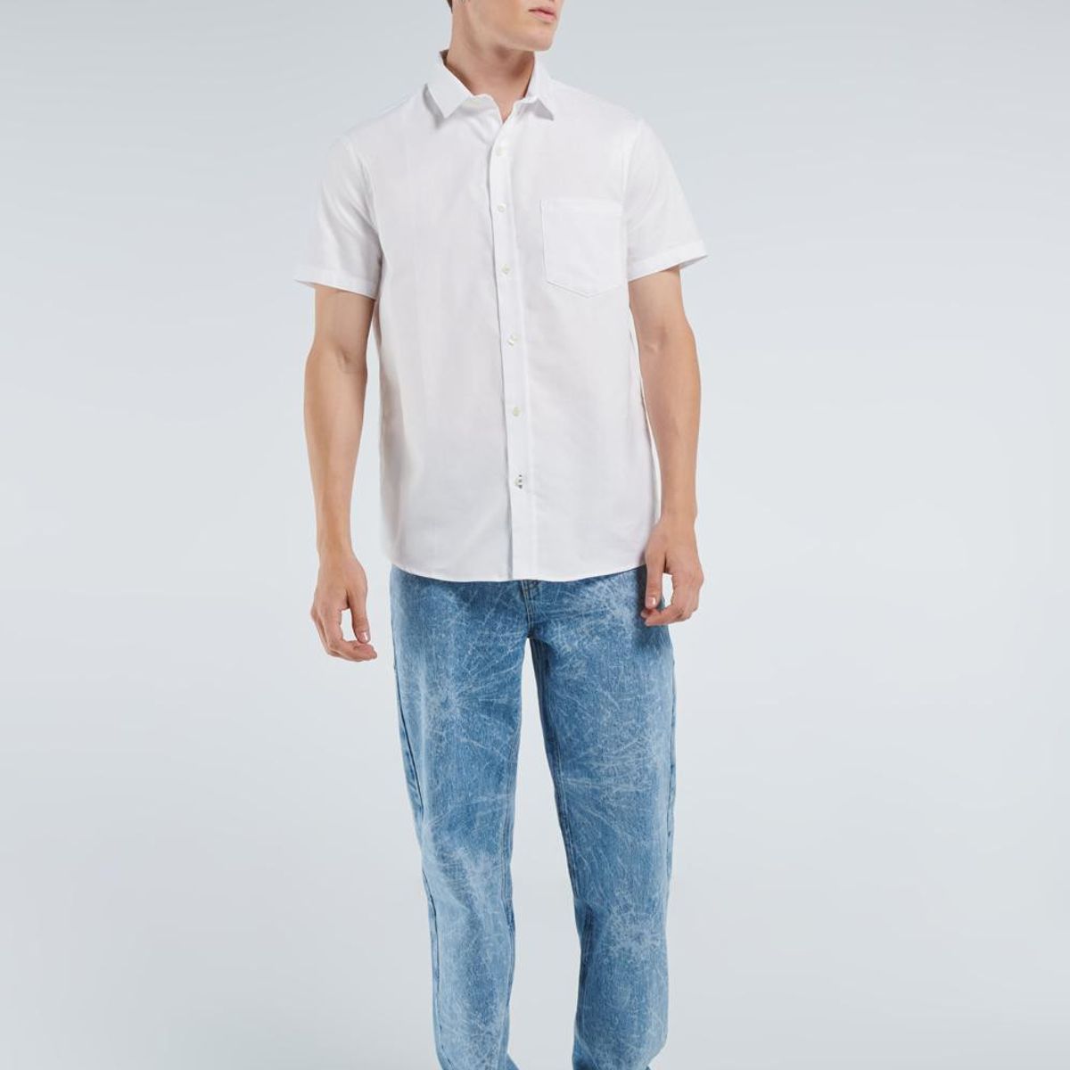 KOAJ - KOAJ Camisa blanca con manga corta y cuello sport collar Hombre