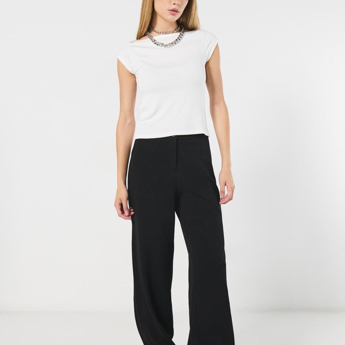 KOAJ - KOAJ Pantalón negro palazzo con bota recta y tiro alto Mujer