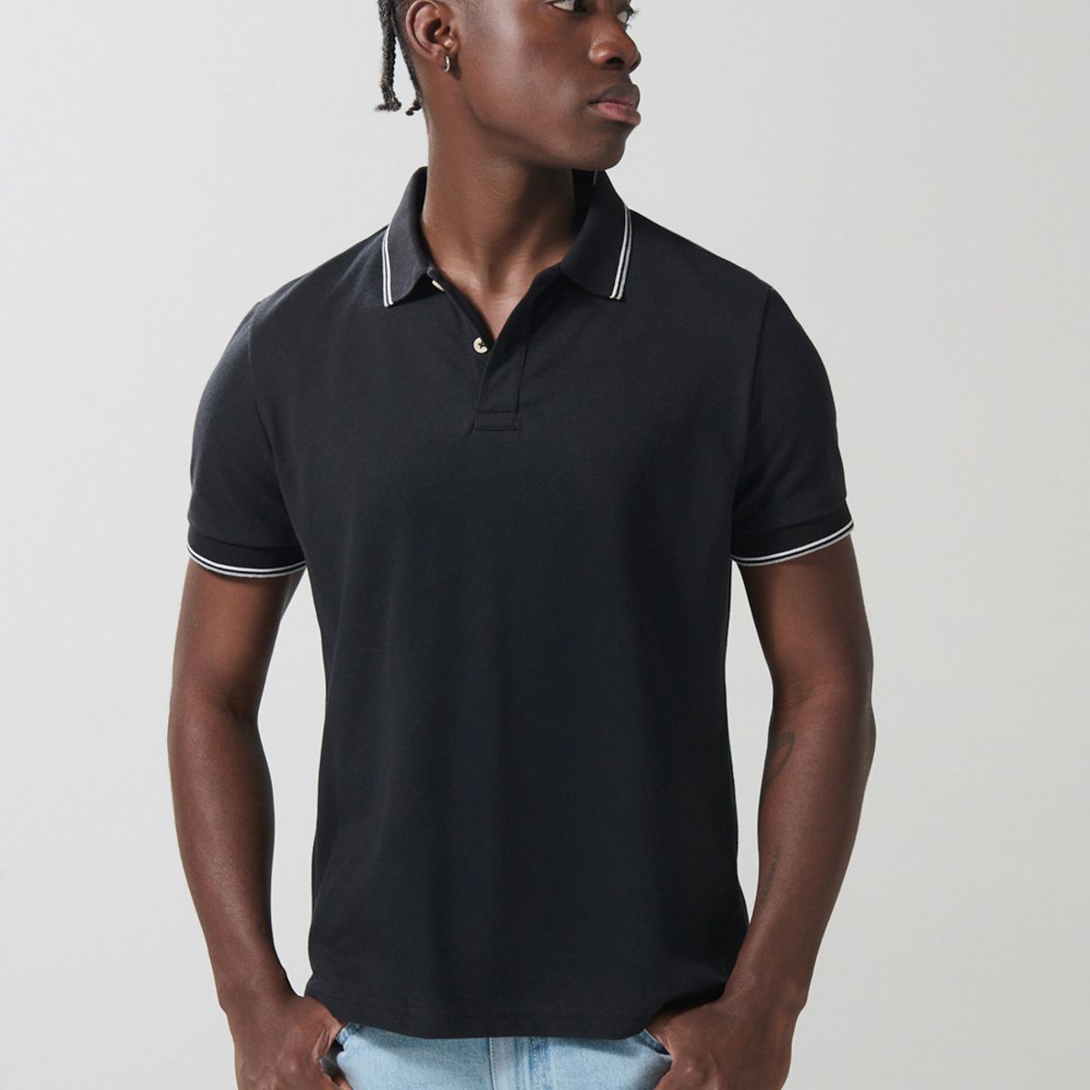 KOAJ - KOAJ Camiseta unicolor polo con manga corta y aberturas Hombre