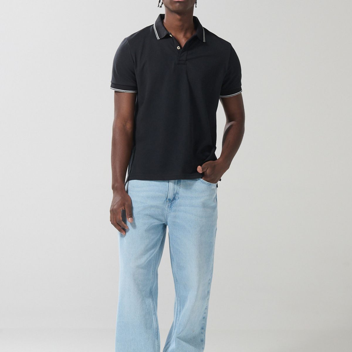 KOAJ - KOAJ Camiseta unicolor polo con manga corta y aberturas Hombre