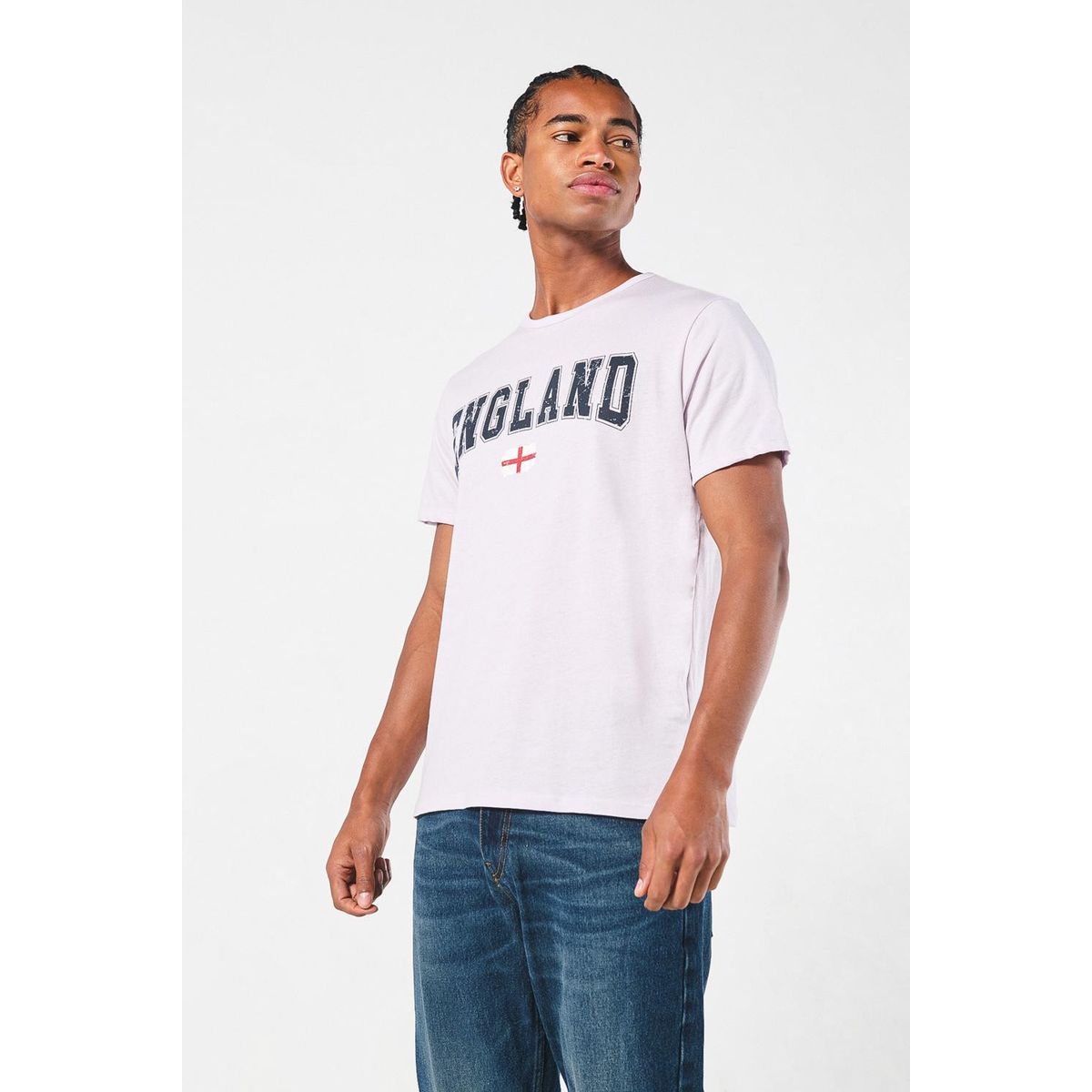 KOAJ - KOAJ Camiseta lila clara con diseño college y manga corta Hombre